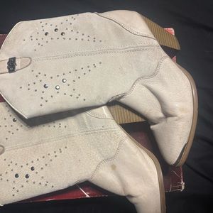 Studded Beige Cowboy Boots